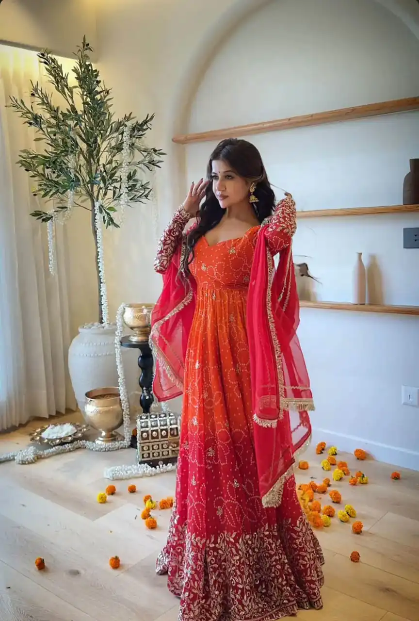 Perfect Red Faux Georgette Thread Work Salwar Suit - Image 5