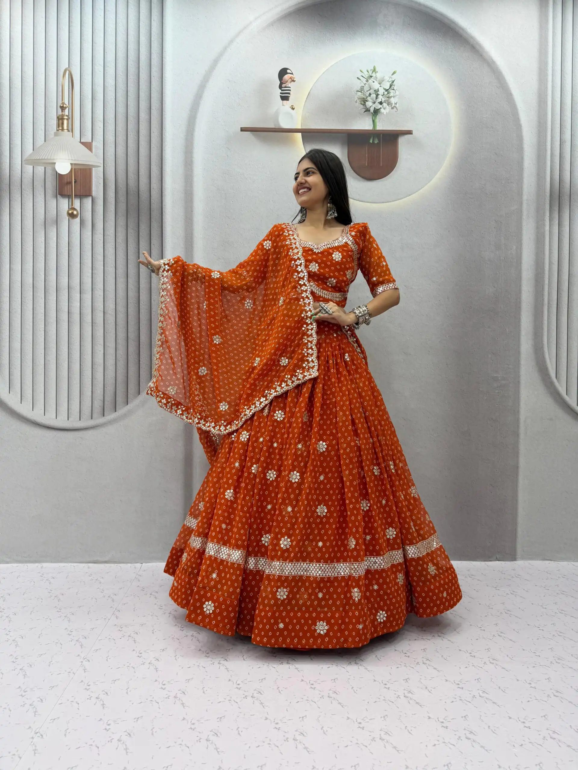 Perfect Rust Georgette Sequence Work Lehenga Choli - Image 5