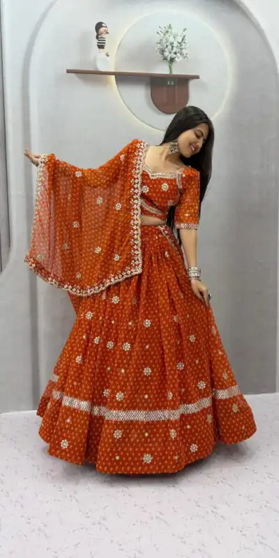 Alternative view of Perfect Rust Georgette Sequence Work Lehenga Choli