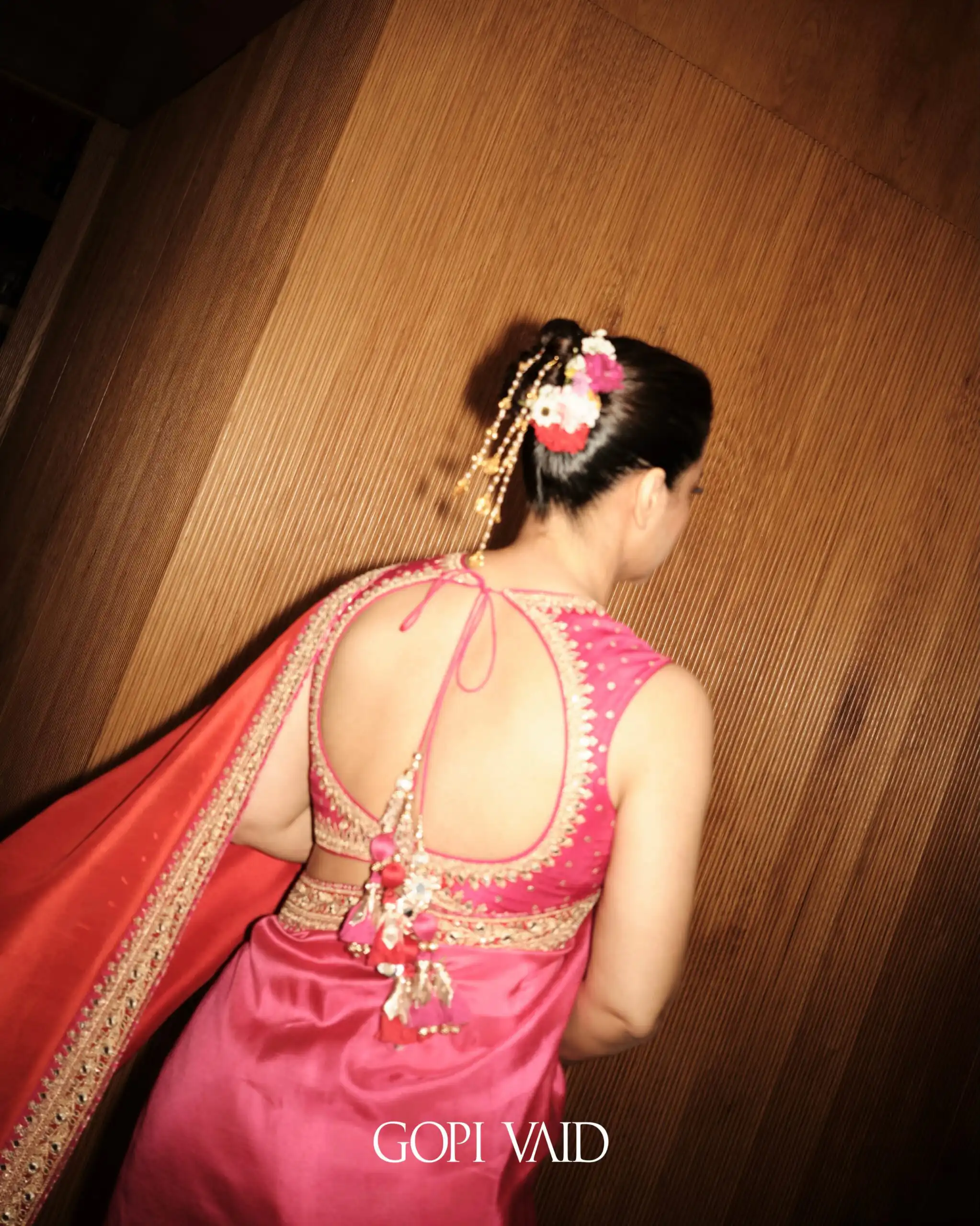 Pretty Pink Chinon Silk Embroidery Work Saree - Image 5