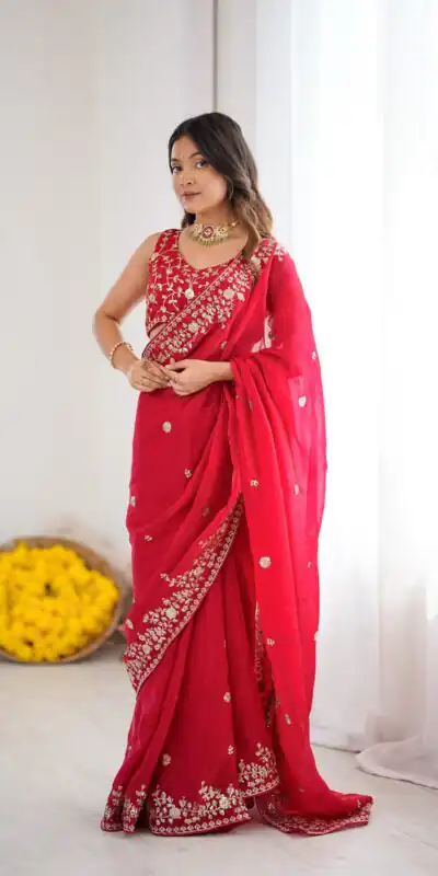 Pretty Pink Fendy Silk Embroidery Work Saree