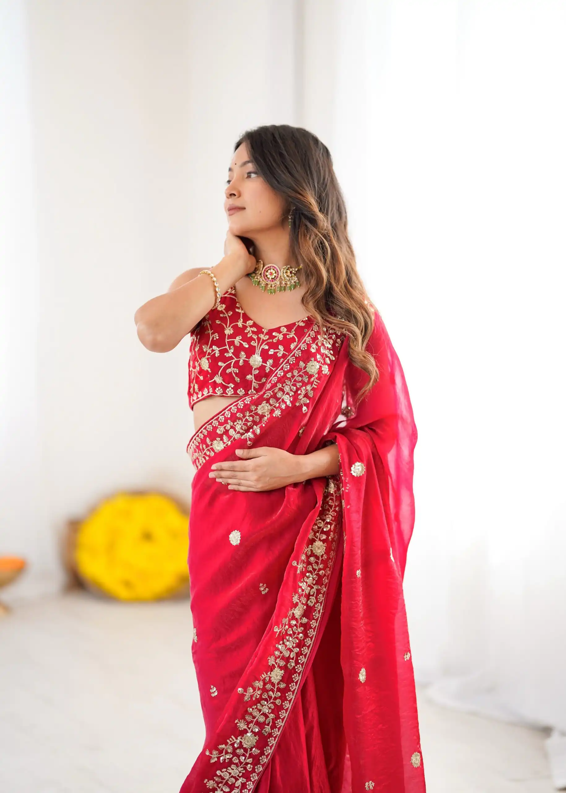 Pretty Pink Fendy Silk Embroidery Work Saree - Image 6