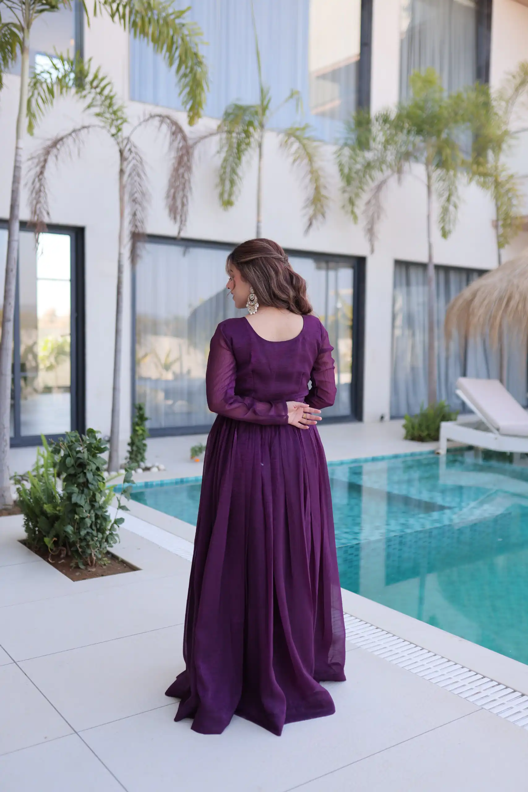 Pretty Purple Silver Crunchy Beads Work Gown - Image 6