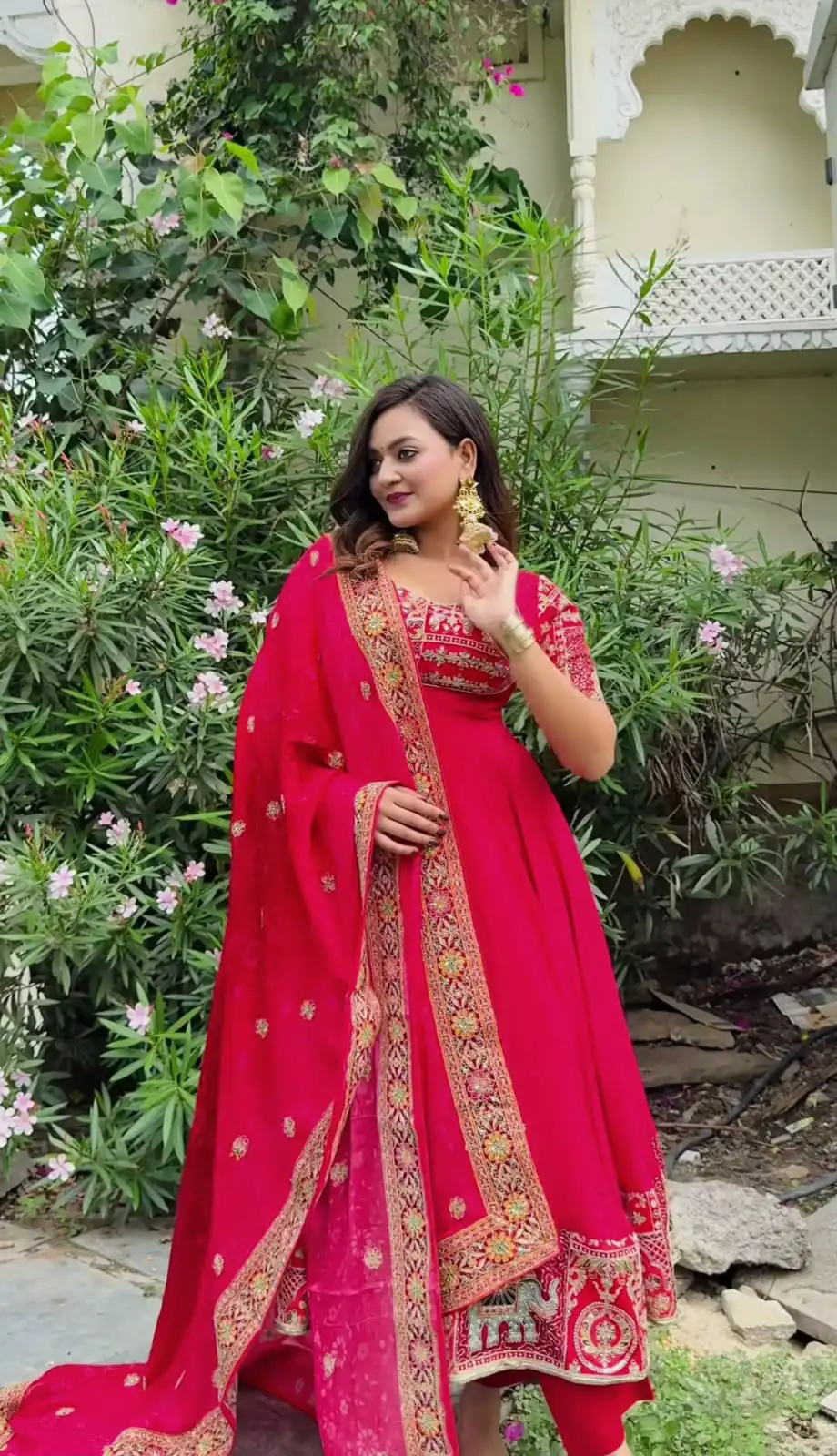 Shiny Pink Natural Crepe Sequence Work Anarkali Suit - Image 7