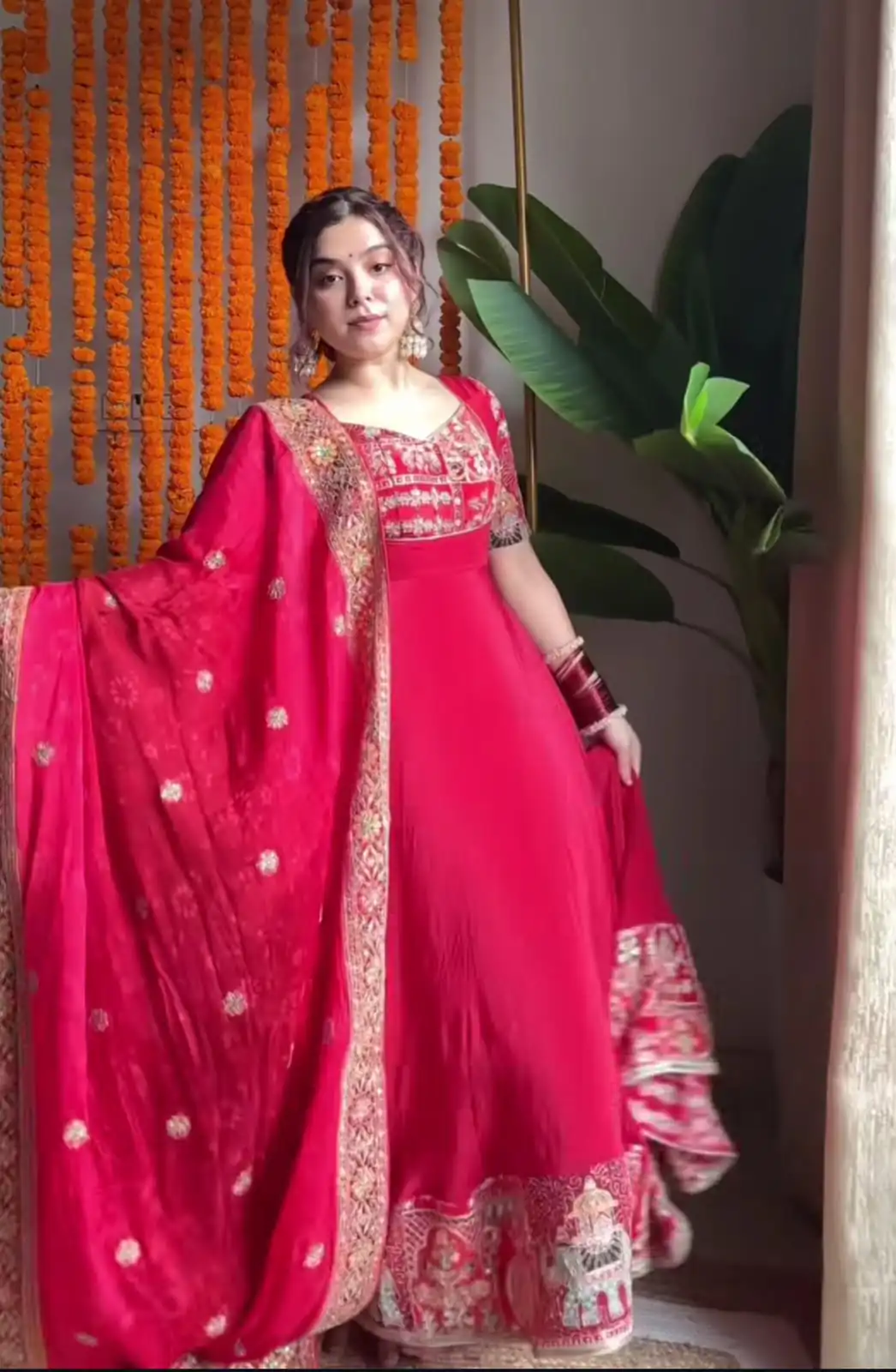 Shiny Pink Natural Crepe Sequence Work Anarkali Suit