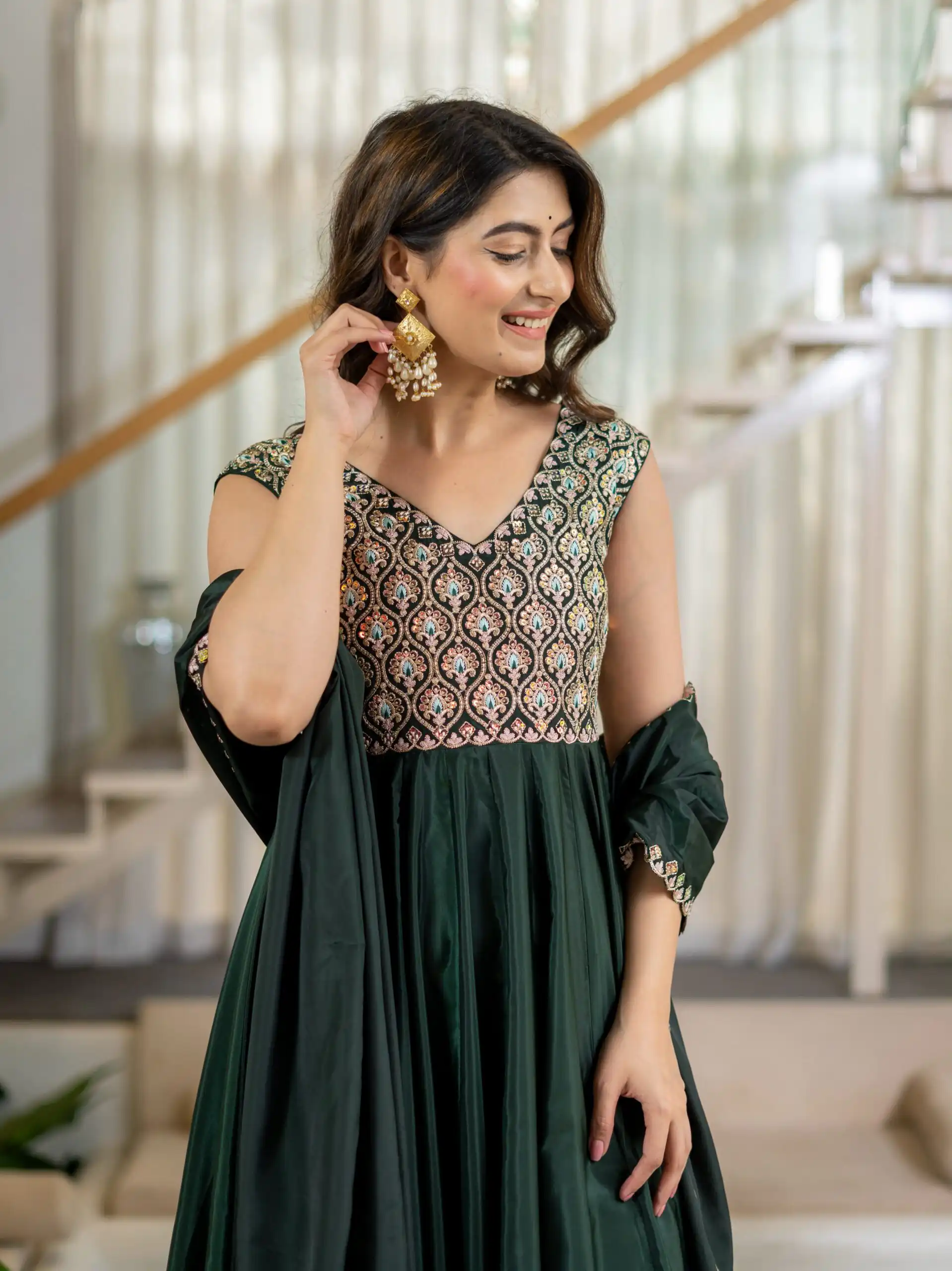 Shiny Teal Neutral Crepe Silk Embroider Work Salwar Suit - Image 13