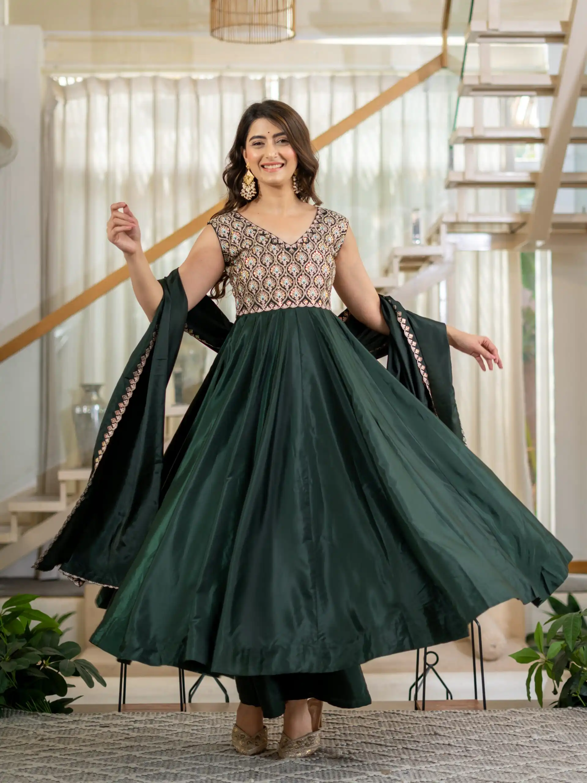 Shiny Teal Neutral Crepe Silk Embroider Work Salwar Suit - Image 4