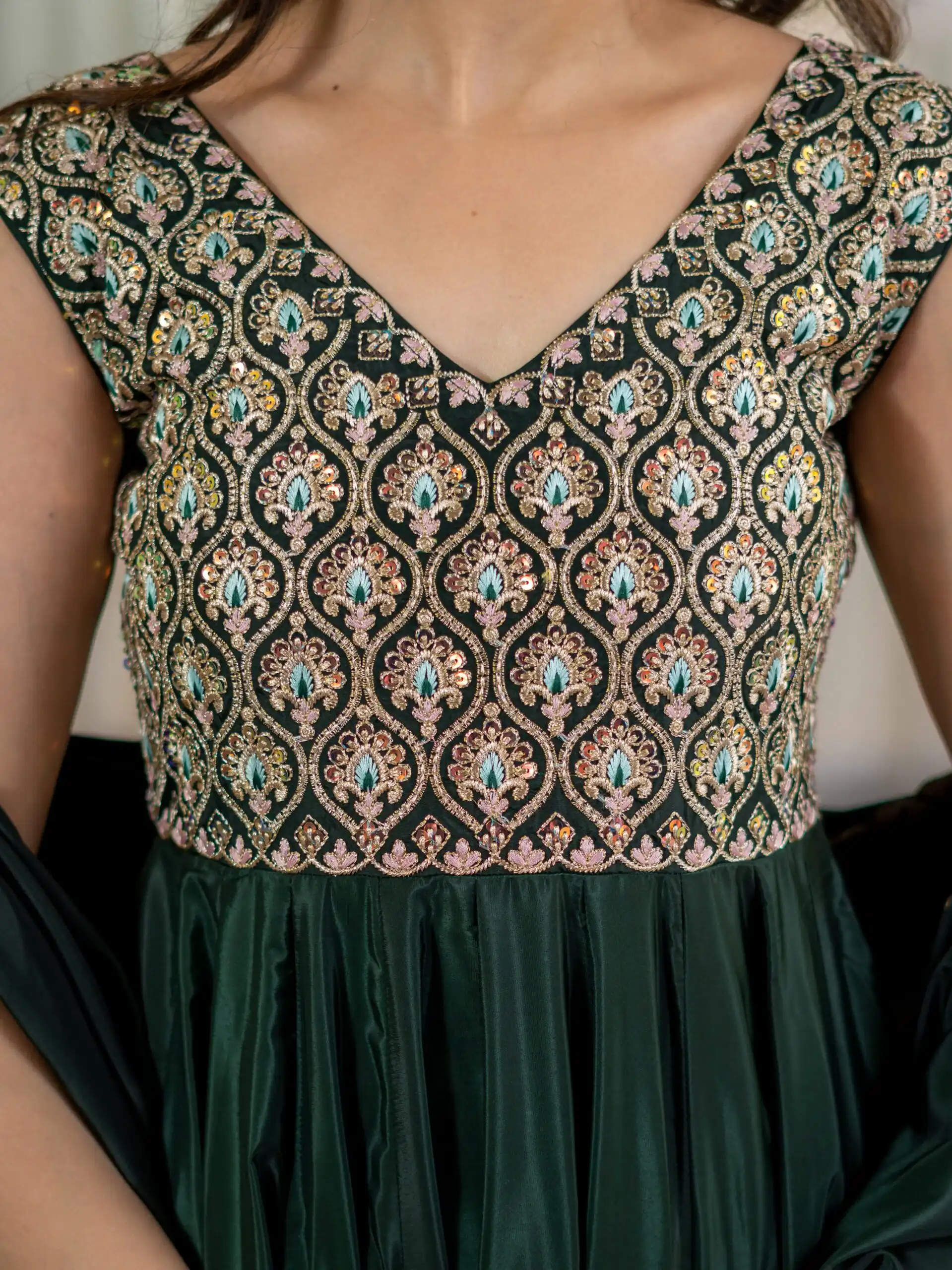 Shiny Teal Neutral Crepe Silk Embroider Work Salwar Suit - Image 14