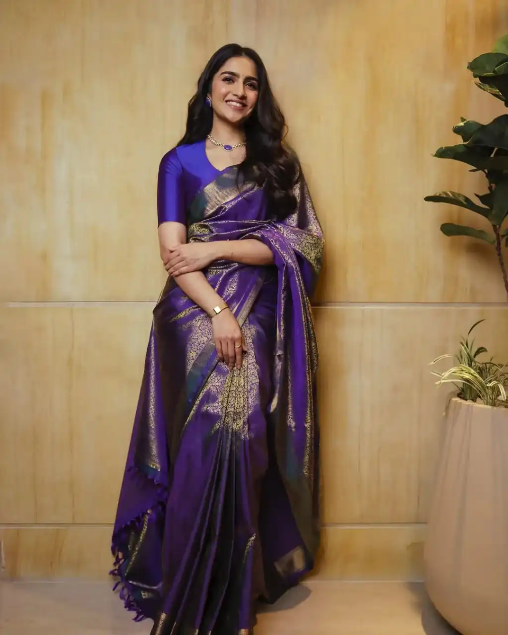 Simple Purple Soft Lichi Silk Rich Pallu Saree - Image 5