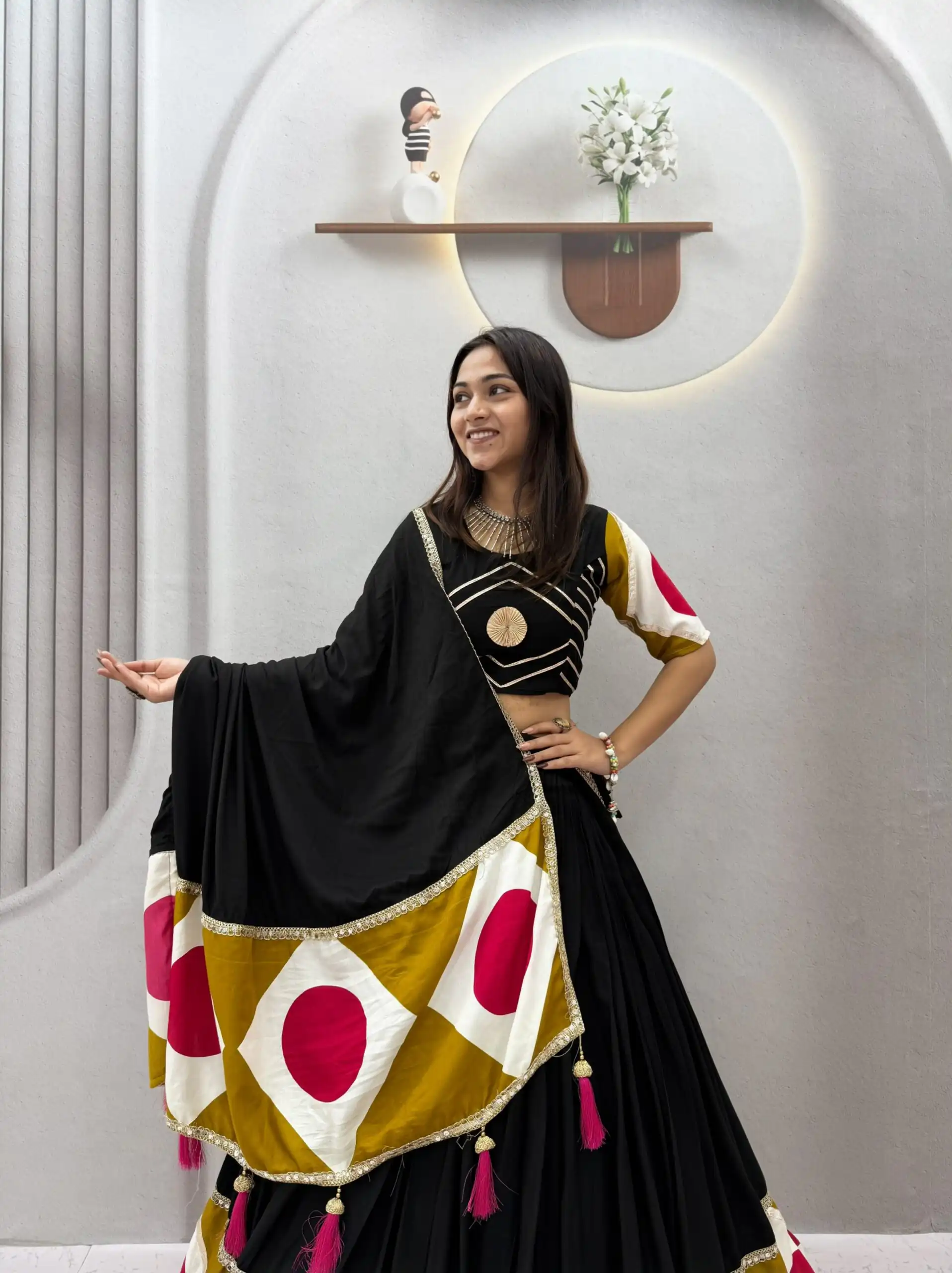 Super Black Cotton Gota Patti Work Lehenga Choli - Image 3