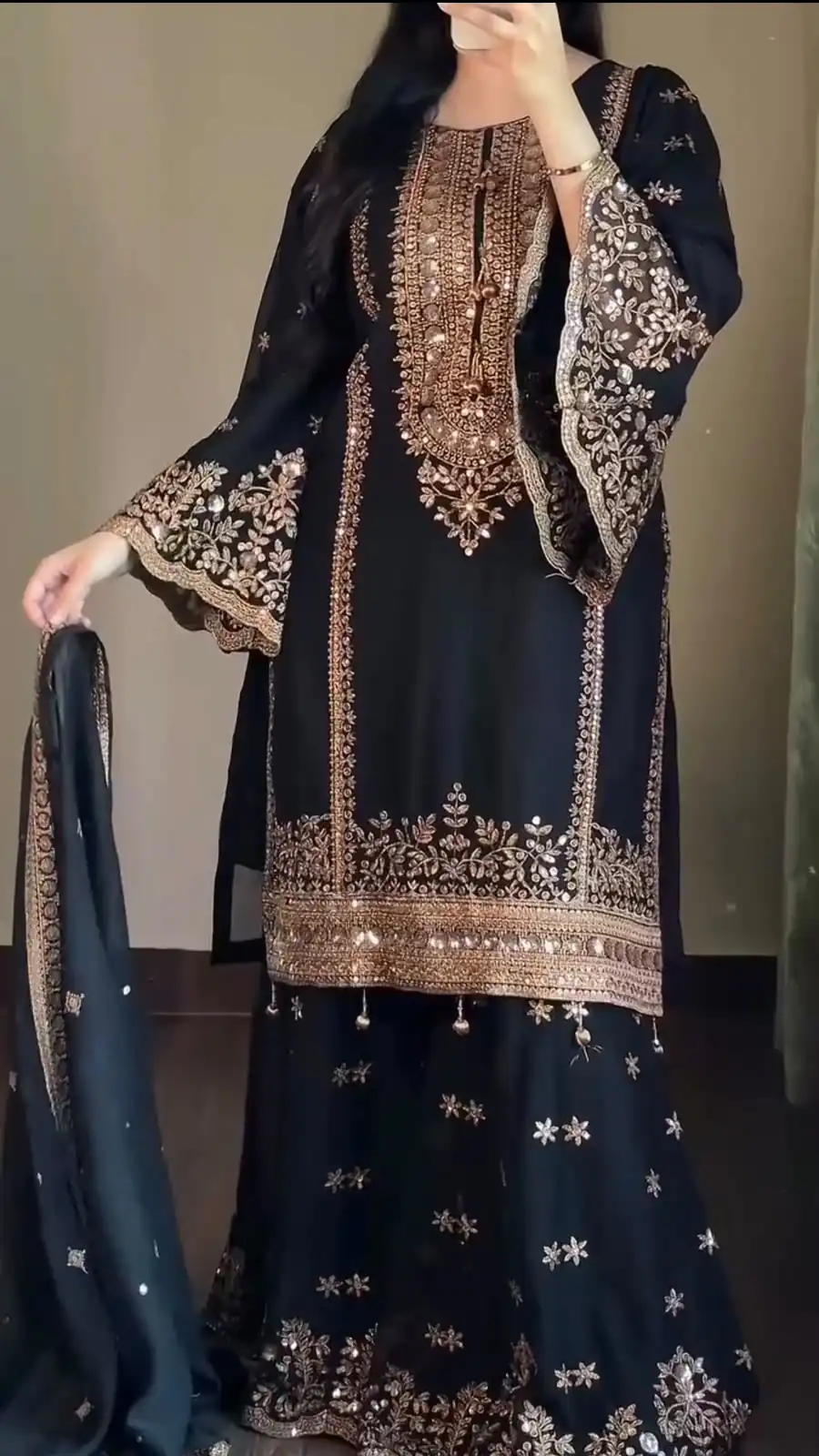 Super Black Rangoli Silk Sequins Work Salwar Suit - Image 6