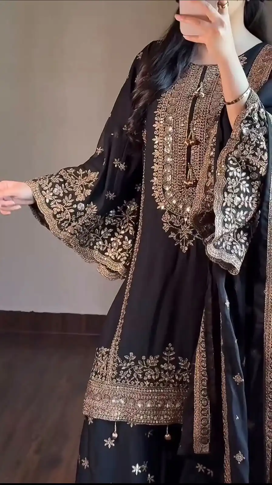 Super Black Rangoli Silk Sequins Work Salwar Suit - Image 3