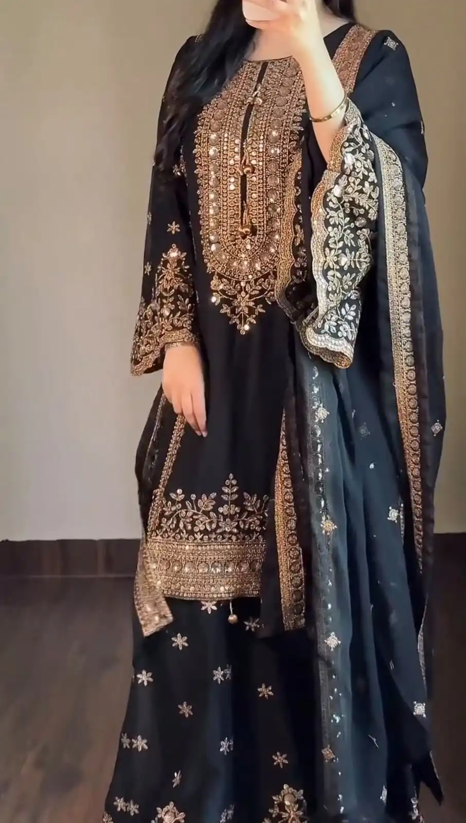 Super Black Rangoli Silk Sequins Work Salwar Suit - Image 2