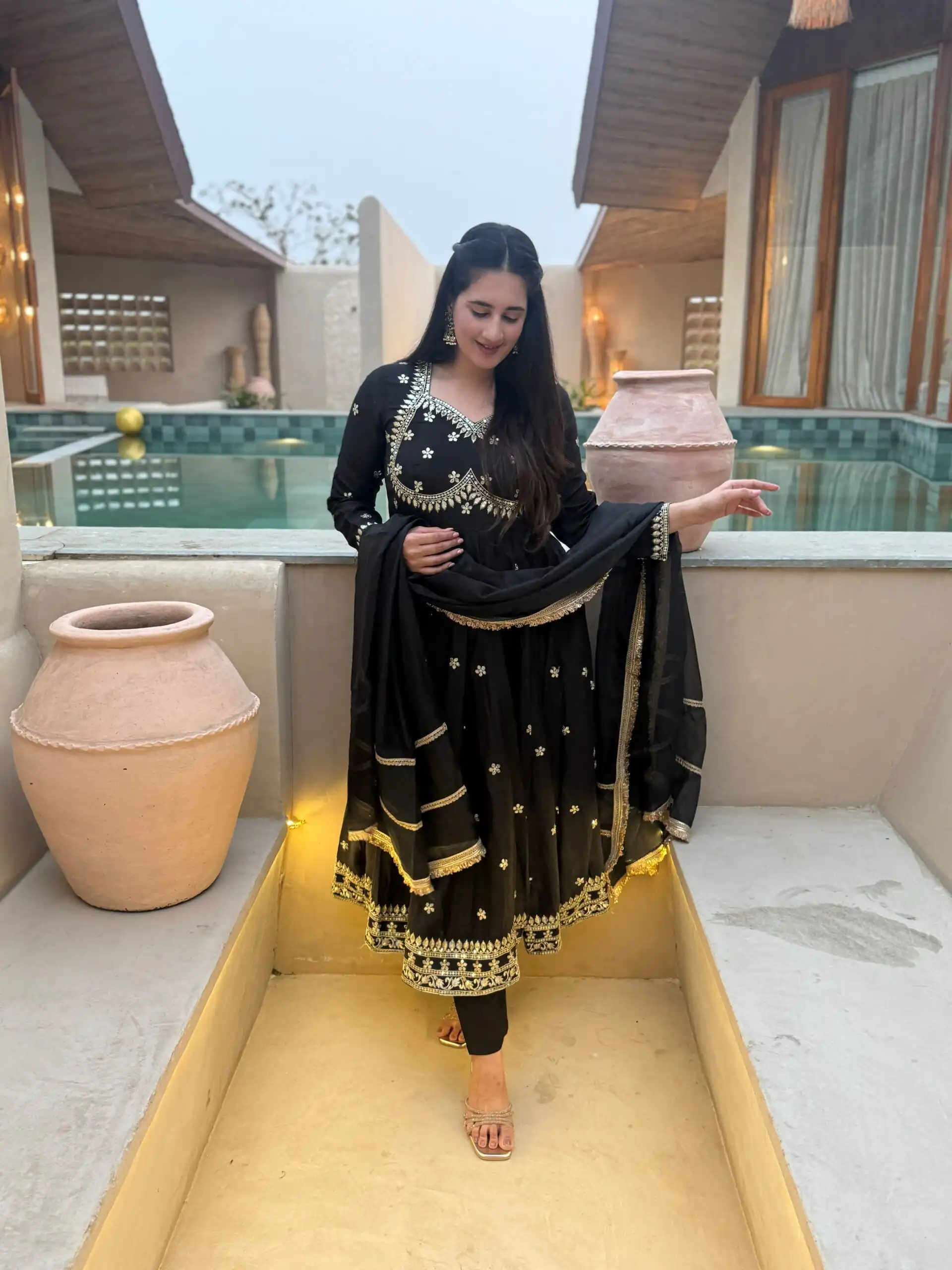 Super Black Vichitra Silk Embroidery Work Salwar Suit - Image 5