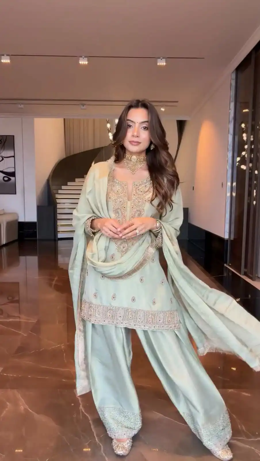 Super Light Pista Germane Chinon Embroidery Work Salwar Suit - Image 4