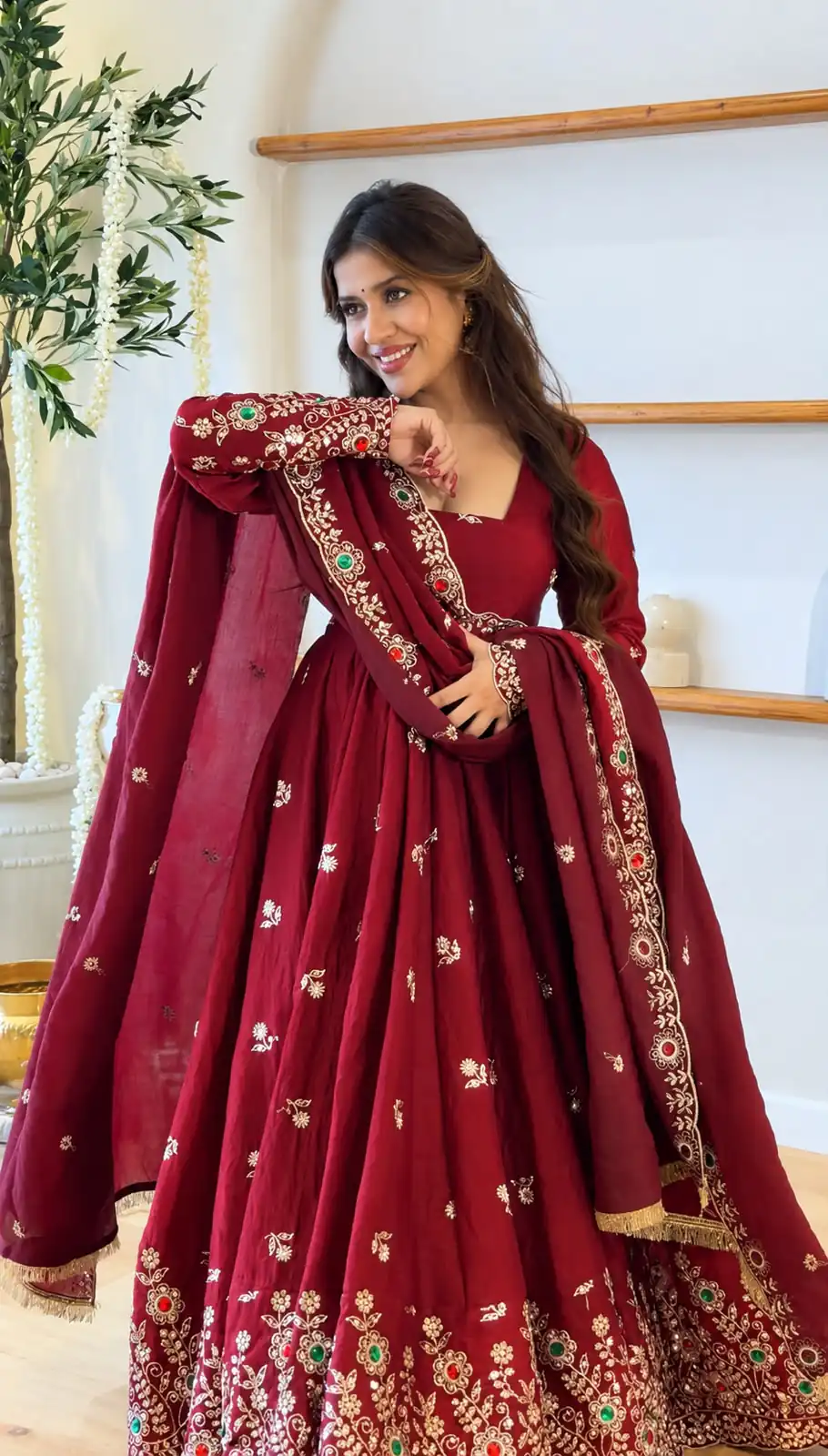 Super Maroon Doremon Crush Sequence Work Gown - Image 7