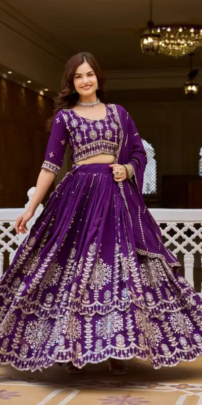 Alternative view of Super Purple Vichitra Sequence Work Lehenga Choli