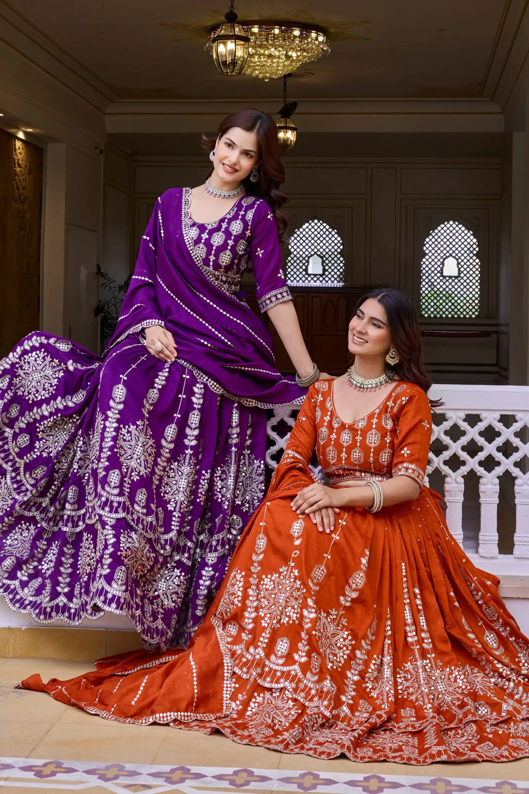Super Purple Vichitra Sequence Work Lehenga Choli - Image 5