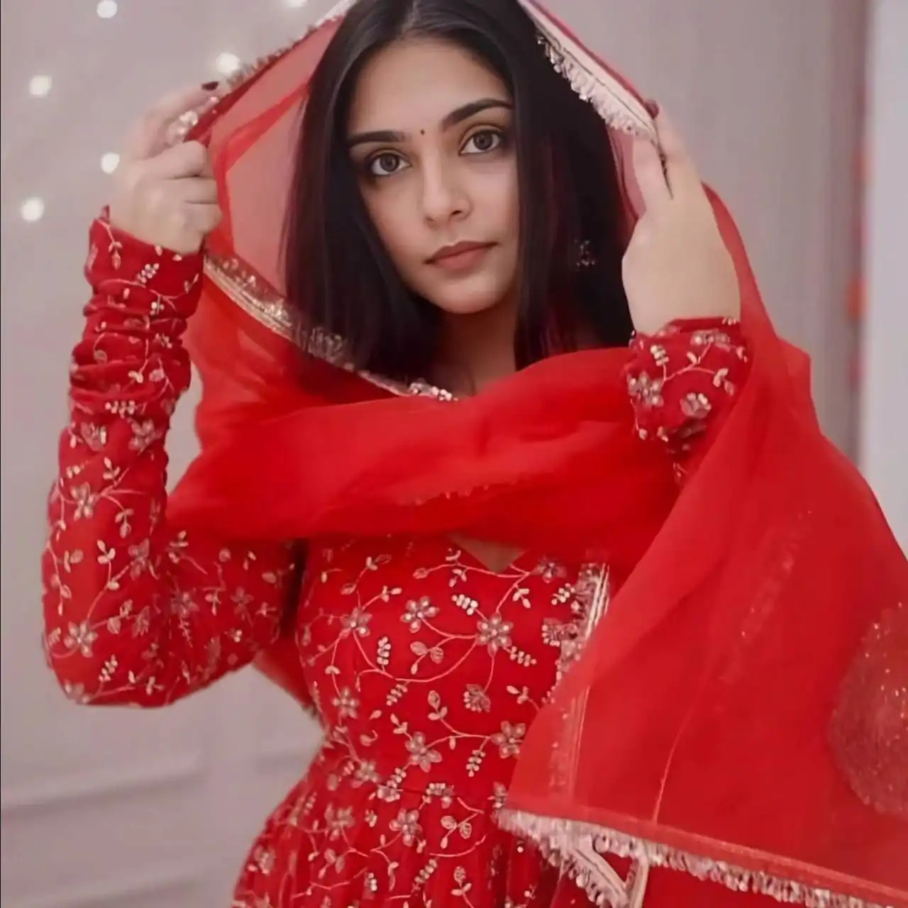 Super Red Blooming ⁠Georgette Sequins Work Salwar Suit - Image 4