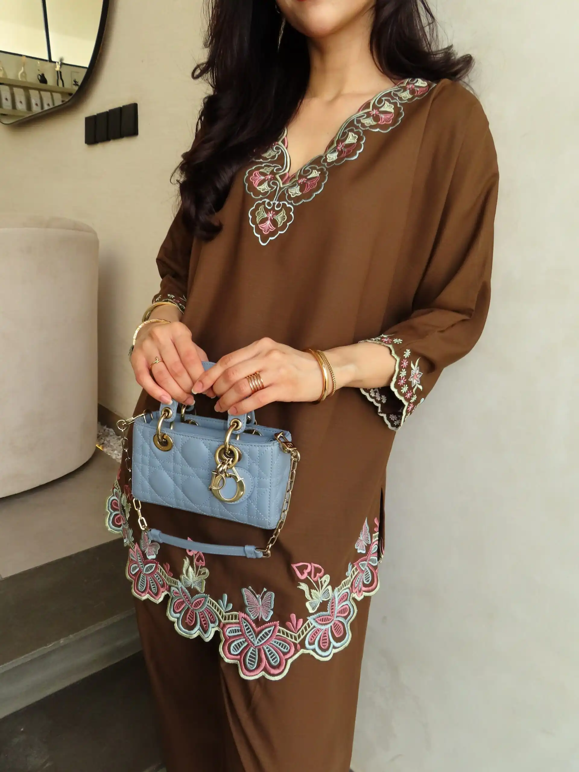 Trendy Brown French Crape Embroidery Work Kurti - Image 4