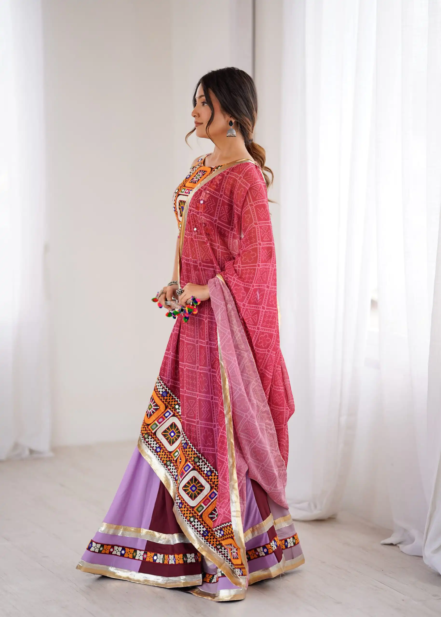 Trendy Maroon Rayon Gamthi Work Lehenga Choli - Image 3