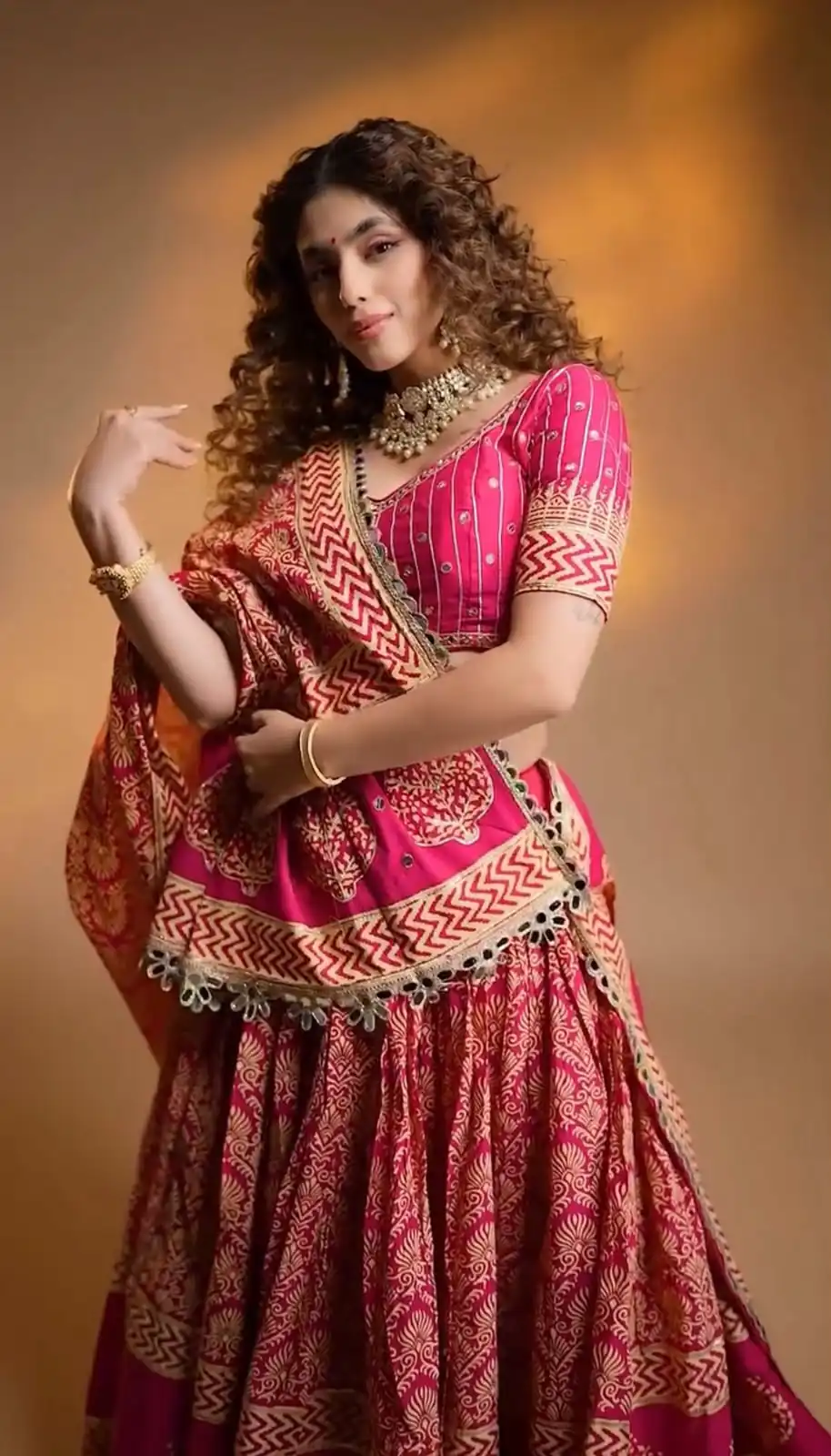 Trendy Pink Printed Rayon Mirror Work Lehenga Choli - Image 5