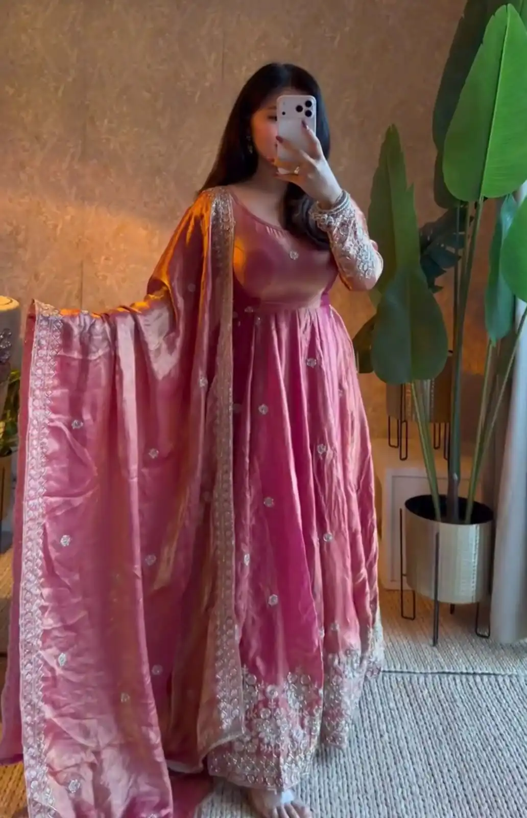Unique Pink Fendy Silk Embroidery Work Gown - Image 2