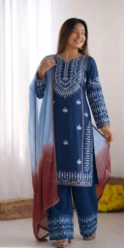 NSR 888 Blue Rayon Salwar Suit with Embroidery Work & Thread Embroidery. Best Price ₹2199. Delivery 4-6 Working Days. Shop now. | Jump Suits, Straight Suits, Casual Suits, Creative suits, Designer Suits, Palazzo Suits, Party Wear Suits, Patiala Suits, Salwar suit