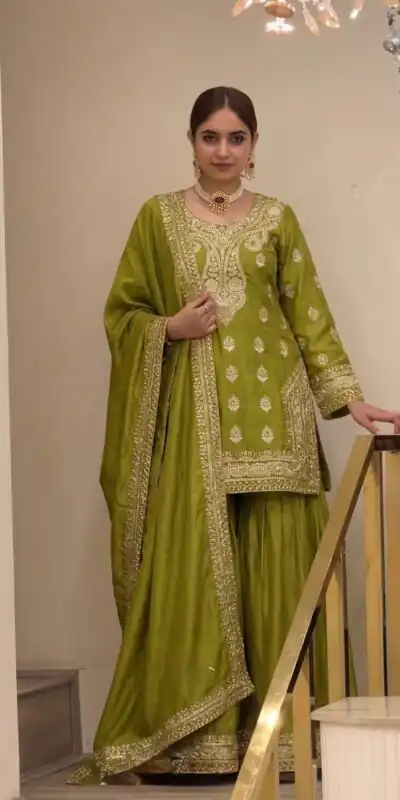 AD 236 Mehendi Color Chinon Silk Salwar Suit with Embroidery Work. Online Get it for ₹2349. Delivery 4-6 Working Days. Shop now. | Jump Suits, Straight Suits, Casual Suits, Creative suits, Designer Suits, Palazzo Suits, Party Wear Suits, Patiala Suits, Salwar suit