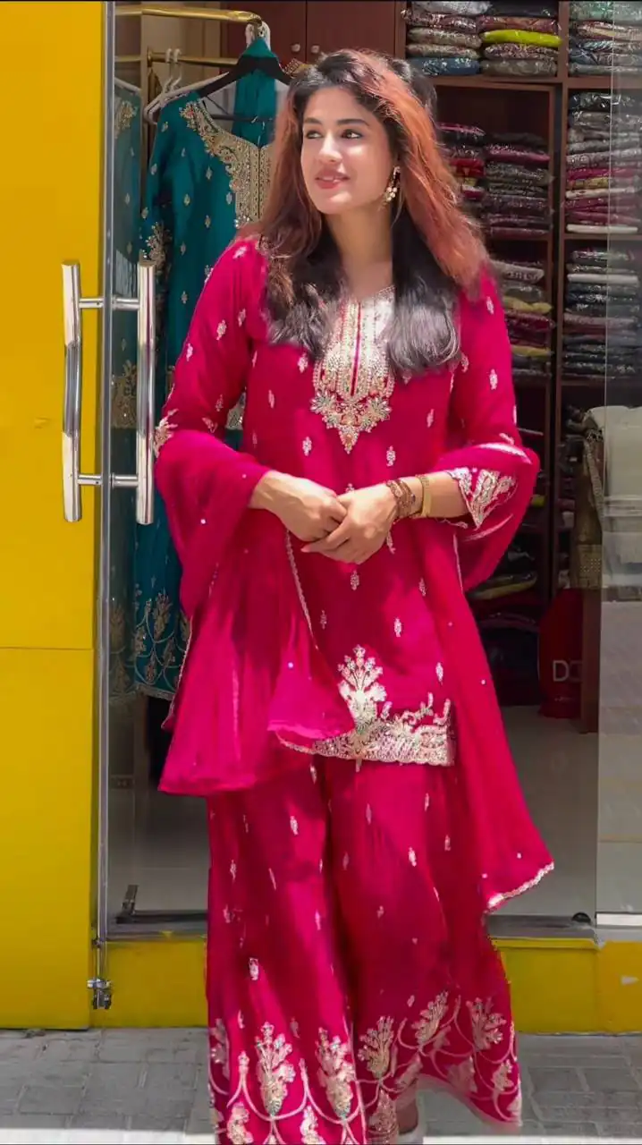 MD 3046 Red Color Chinon Silk Salwar Suit with Embroidery Work. Online Get it for ₹2319. Delivery 4-6 Working Days. Shop now. | Jump Suits, Straight Suits, Casual Suits, Creative suits, Designer Suits, Palazzo Suits, Party Wear Suits, Patiala Suits, Salwar suit