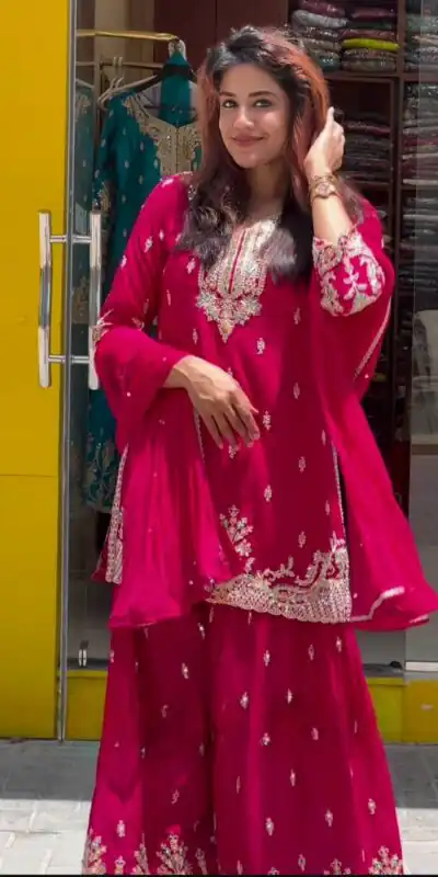 MD 3046 Red Color Chinon Silk Salwar Suit with Embroidery Work. Online Get it for ₹2319. Delivery 4-6 Working Days. Shop now. | Jump Suits, Straight Suits, Casual Suits, Creative suits, Designer Suits, Palazzo Suits, Party Wear Suits, Patiala Suits, Salwar suit