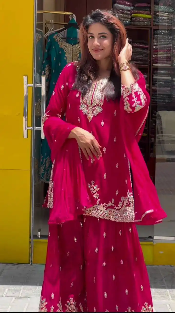 MD 3046 Red Color Chinon Silk Salwar Suit with Embroidery Work. Online Get it for ₹2319. Delivery 4-6 Working Days. Shop now. | Jump Suits, Straight Suits, Casual Suits, Creative suits, Designer Suits, Palazzo Suits, Party Wear Suits, Patiala Suits, Salwar suit
