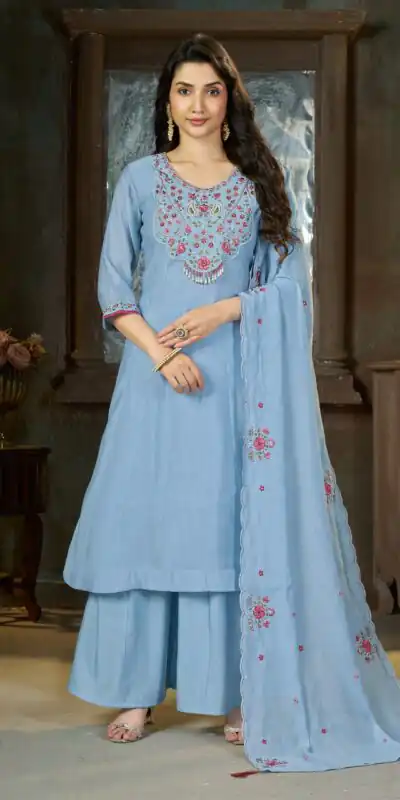 DIVA 175 Blue Mal Chanderi Salwar Suit Perfect for Wedding, Party, Baisakhi, Housewarming, Sangeet – Introductory Price ₹2899. Delivery 4-6 Working D | Jump Suits, Straight Suits, Casual Suits, Creative suits, Designer Suits, Palazzo Suits, Party Wear Suits, Patiala Suits, Salwar suit