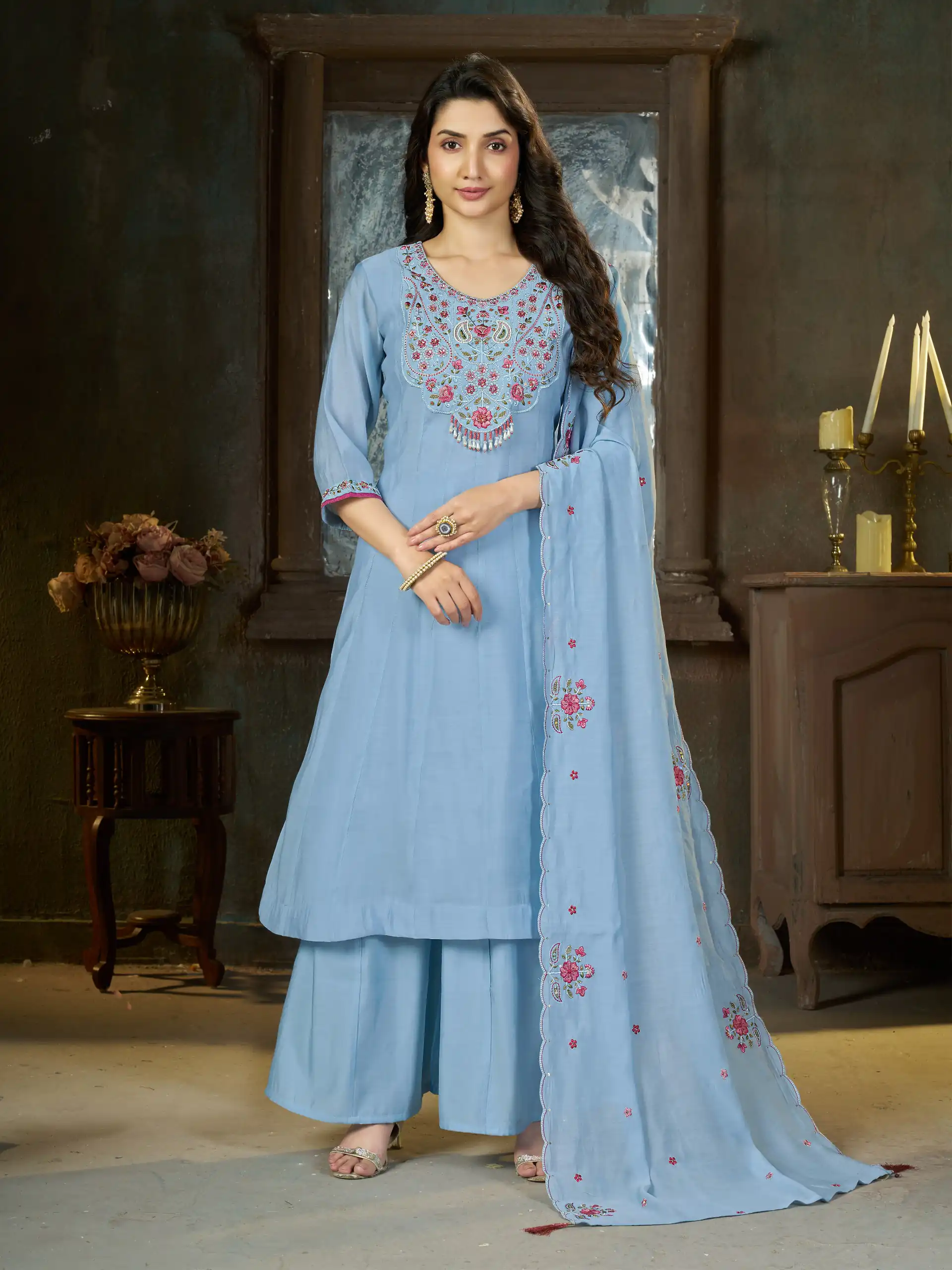 DIVA 175 Blue Mal Chanderi Salwar Suit Perfect for Wedding, Party, Baisakhi, Housewarming, Sangeet – Introductory Price ₹2899. Delivery 4-6 Working D | Jump Suits, Straight Suits, Casual Suits, Creative suits, Designer Suits, Palazzo Suits, Party Wear Suits, Patiala Suits, Salwar suit