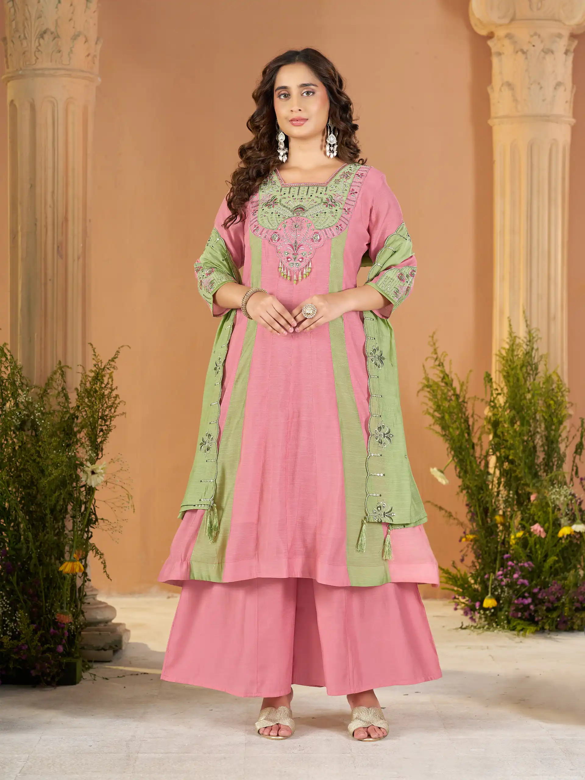 DIVA 186 Peach Mal Chanderi Salwar Suit Perfect for Wedding, Party, Baisakhi, Housewarming, Sangeet – Introductory Price ₹2899. Delivery 4-6 Working D | Jump Suits, Straight Suits, Casual Suits, Creative suits, Designer Suits, Palazzo Suits, Party Wear Suits, Patiala Suits, Salwar suit