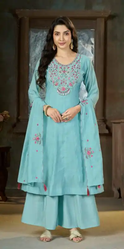 DIVA 175 Sea Blue Mal Chanderi Salwar Suit Perfect for Wedding, Party, Baisakhi, Housewarming, Sangeet – Introductory Price ₹2899. Delivery 4-6 Working D | Jump Suits, Straight Suits, Casual Suits, Creative suits, Designer Suits, Palazzo Suits, Party Wear Suits, Patiala Suits, Salwar suit