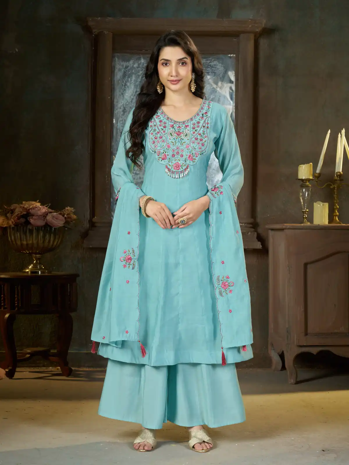 DIVA 175 Sea Blue Mal Chanderi Salwar Suit Perfect for Wedding, Party, Baisakhi, Housewarming, Sangeet – Introductory Price ₹2899. Delivery 4-6 Working D | Jump Suits, Straight Suits, Casual Suits, Creative suits, Designer Suits, Palazzo Suits, Party Wear Suits, Patiala Suits, Salwar suit