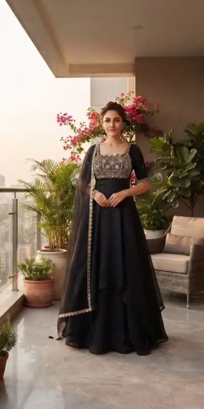 ST 1214 Black Fendy Crush Gown with Embroidery Work & Sequins Work. Special Price ₹2449. Delivery 4-6 Working Days. Shop now. | Bollywood Gowns, Creative Gowns, Designer Gowns, Embroidered Gowns, Gowns, Party Wear Gowns