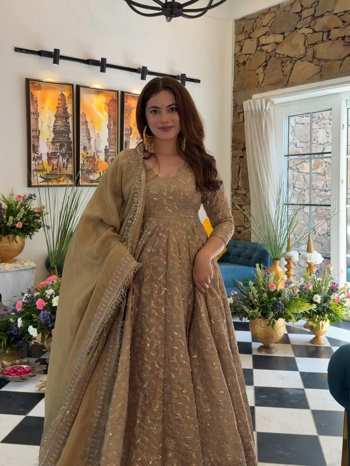 SR 1726 Chiku Fendy Silk Gown with Embroidery Work & Sequins Work. Special Price ₹2899. Delivery 4-6 Working Days. Shop now. | Bollywood Gowns, Creative Gowns, Designer Gowns, Embroidered Gowns, Gowns, Party Wear Gowns
