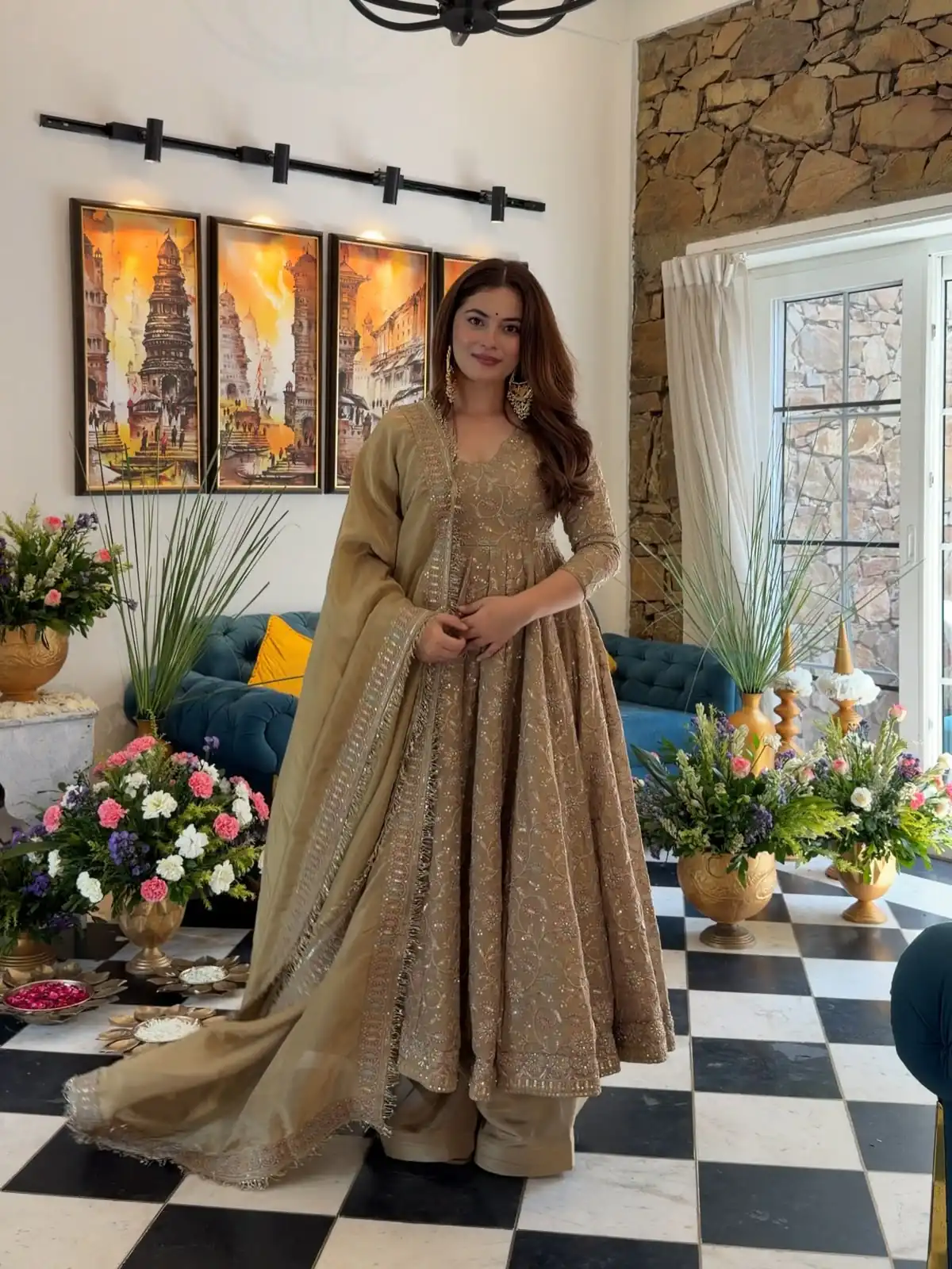 SR 1726 Chiku Fendy Silk Gown with Embroidery Work & Sequins Work. Special Price ₹2899. Delivery 4-6 Working Days. Shop now. | Bollywood Gowns, Creative Gowns, Designer Gowns, Embroidered Gowns, Gowns, Party Wear Gowns
