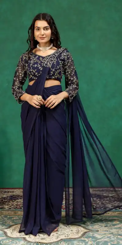 ST 1208 Navy Blue Color Faux Georgette Embroidery Sequins Work Saree Casual, Wedding, Festive, Events . Expected Delivery 4-6 Working Days @2099/- only | Bollywood Sarees, Creative Sarees, Designer Sarees, Embroidered Sarees, Ethnic Saree, Modern Digital sarees, Party Wear Sarees, Sarees