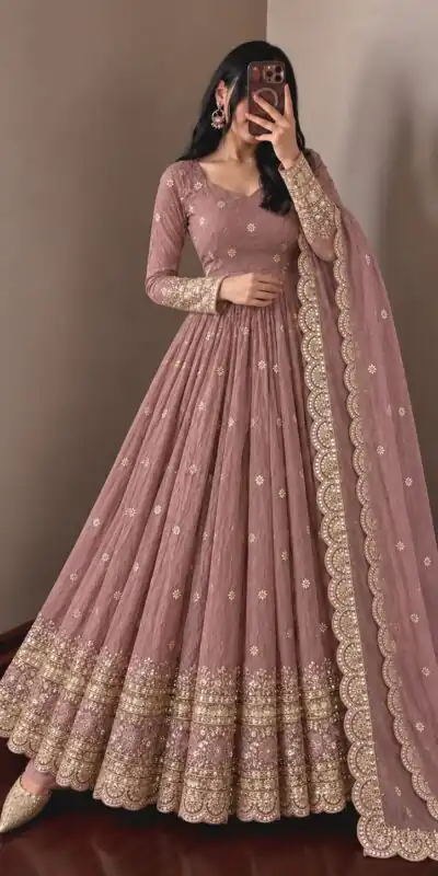 JF 059 Onion Fendy Silk Gown with Embroidery Work & Sequins Work. Special Price ₹2799. Delivery 4-6 Working Days. Shop now. | Bollywood Gowns, Creative Gowns, Designer Gowns, Embroidered Gowns, Gowns, Party Wear Gowns