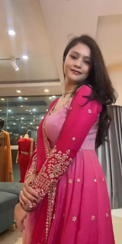 SR 1725 Pink Faux Georgette Gown with Mirror Work & Embroidery Work. Get it for ₹2449. Delivery 4-6 Working Days. Online Shop now. | Bollywood Gowns, Creative Gowns, Designer Gowns, Embroidered Gowns, Gowns, Party Wear Gowns