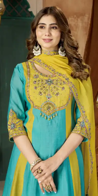 DIVA 183 Blue Brown Mal Chanderi Salwar Suit Perfect for Wedding, Party, Baisakhi, Housewarming, Sangeet – Introductory Price ₹2799. Delivery 4-6 Working D | Jump Suits, Straight Suits, Casual Suits, Creative suits, Designer Suits, Palazzo Suits, Party Wear Suits, Patiala Suits, Salwar suit