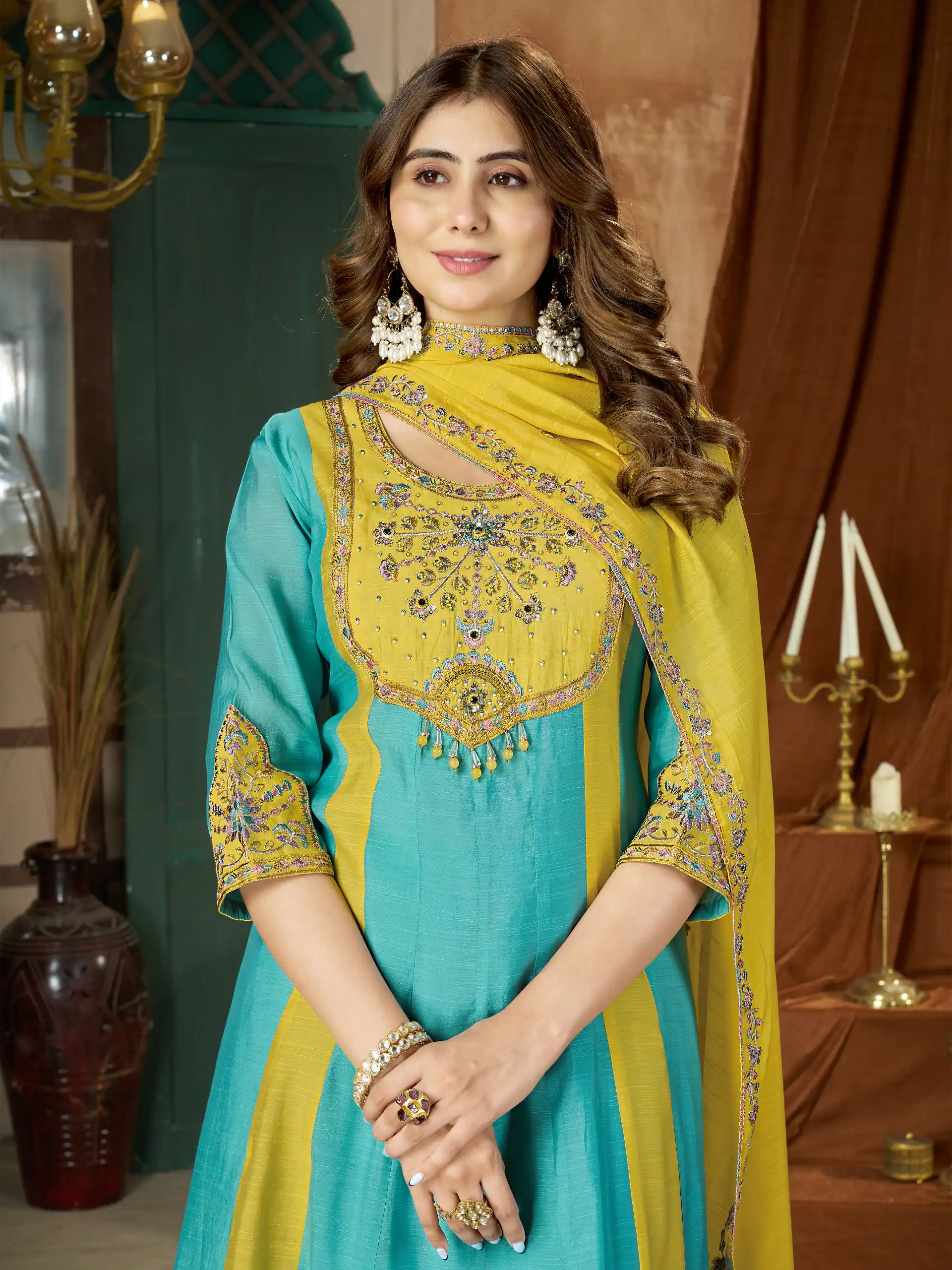DIVA 183 Blue Brown Mal Chanderi Salwar Suit Perfect for Wedding, Party, Baisakhi, Housewarming, Sangeet – Introductory Price ₹2799. Delivery 4-6 Working D | Jump Suits, Straight Suits, Casual Suits, Creative suits, Designer Suits, Palazzo Suits, Party Wear Suits, Patiala Suits, Salwar suit