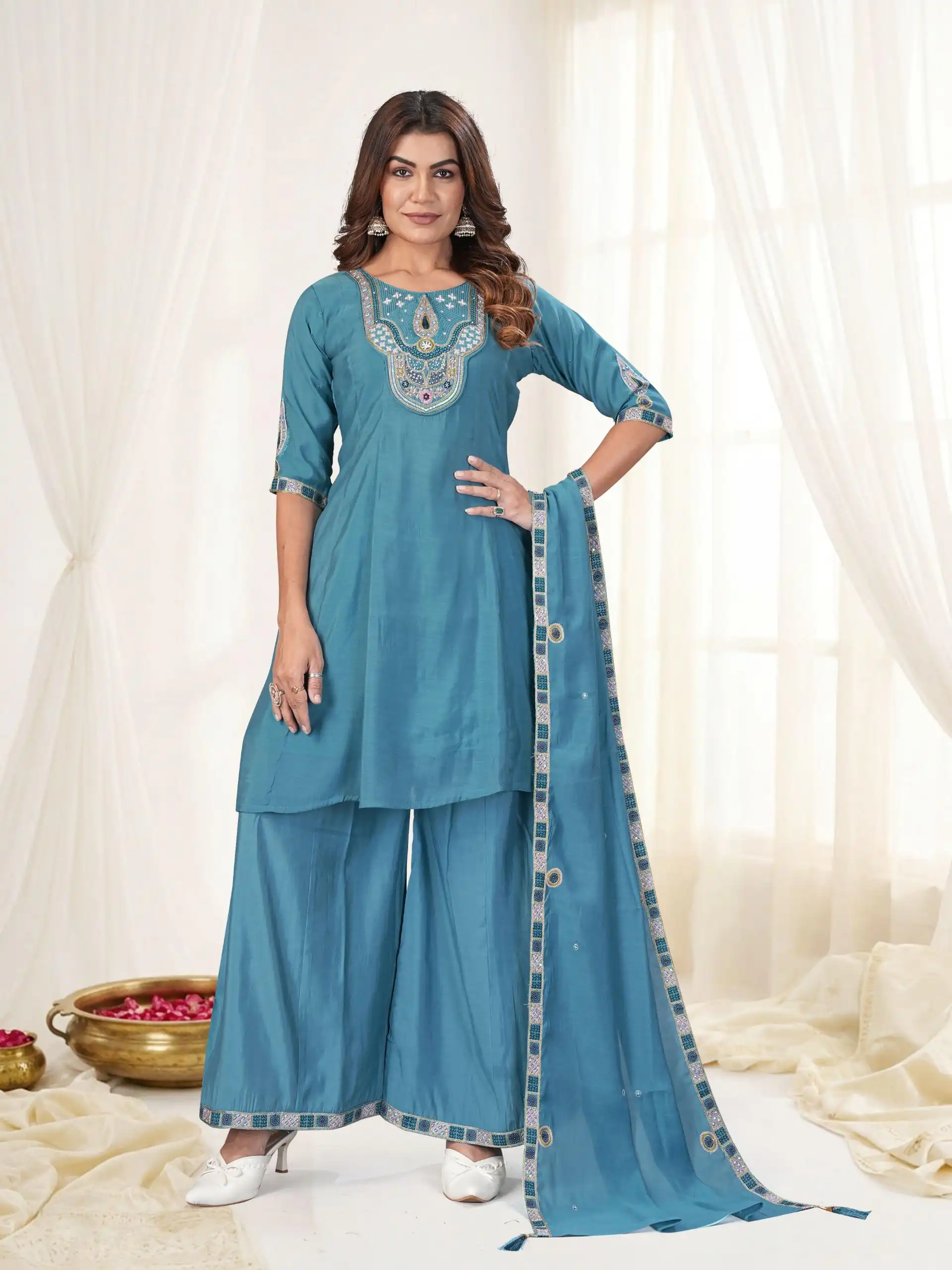 DIVA 171 Blue Mal Chanderi Salwar Suit Perfect for Wedding, Party, Baisakhi, Housewarming, Sangeet – Introductory Price ₹2449. Delivery 4-6 Working D | Jump Suits, Straight Suits, Casual Suits, Creative suits, Designer Suits, Palazzo Suits, Party Wear Suits, Patiala Suits, Salwar suit