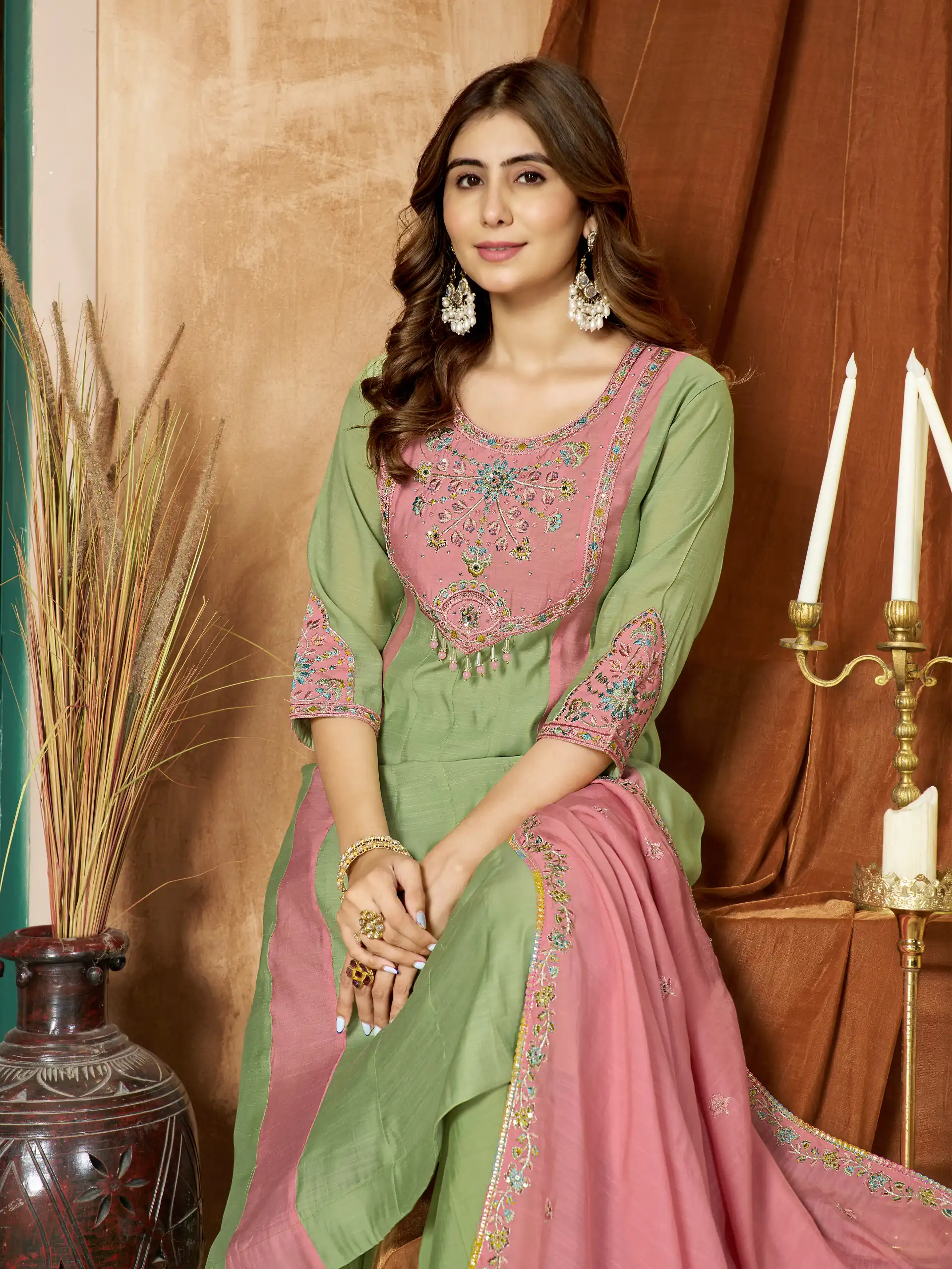 DIVA 183 Pista Brown Mal Chanderi Salwar Suit Perfect for Wedding, Party, Baisakhi, Housewarming, Sangeet – Introductory Price ₹2799. Delivery 4-6 Working D | Jump Suits, Straight Suits, Casual Suits, Creative suits, Designer Suits, Palazzo Suits, Party Wear Suits, Patiala Suits, Salwar suit