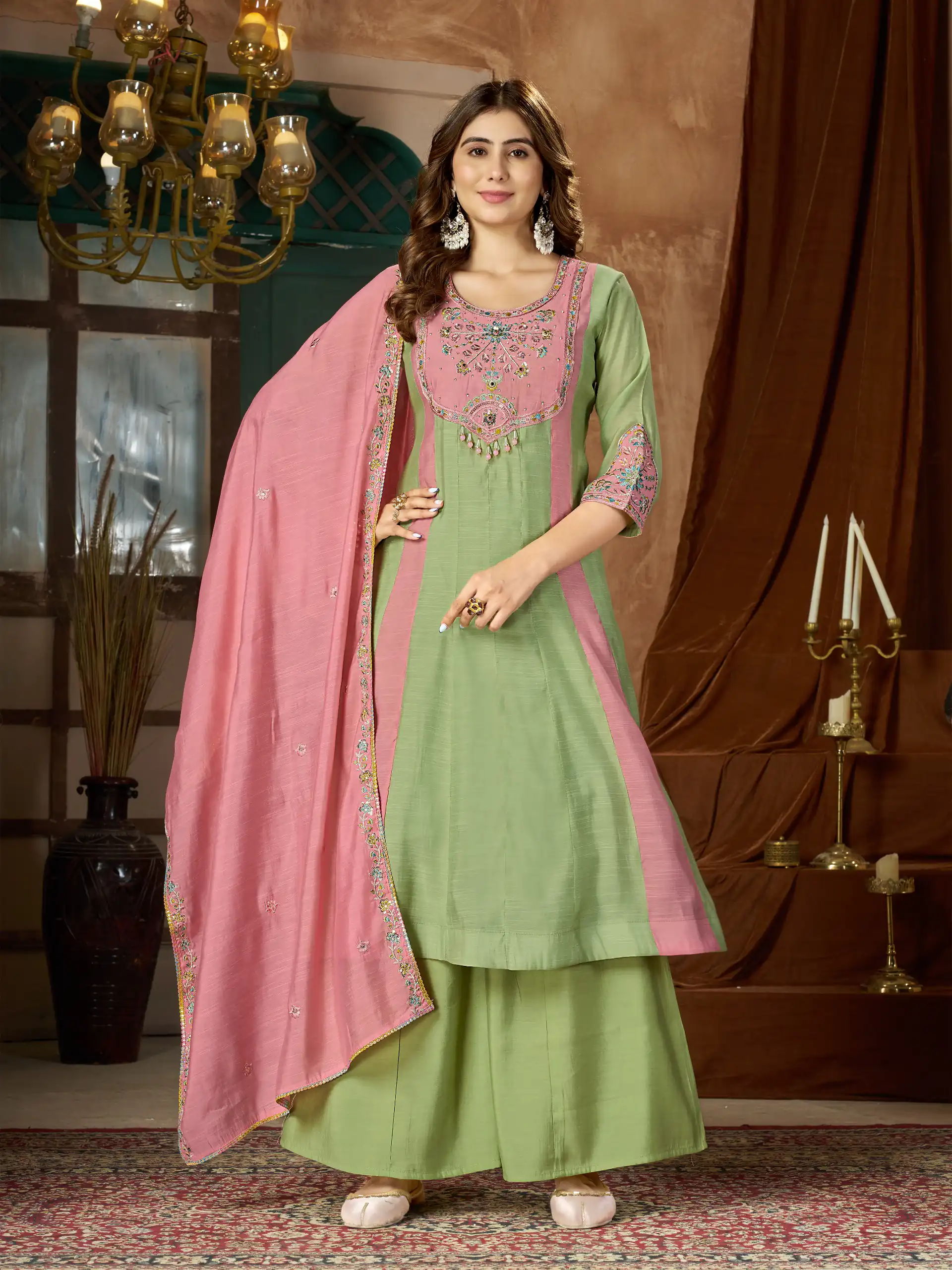 DIVA 183 Pista Brown Mal Chanderi Salwar Suit Perfect for Wedding, Party, Baisakhi, Housewarming, Sangeet – Introductory Price ₹2799. Delivery 4-6 Working D | Jump Suits, Straight Suits, Casual Suits, Creative suits, Designer Suits, Palazzo Suits, Party Wear Suits, Patiala Suits, Salwar suit