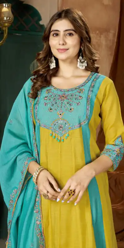 DIVA 183 Yellow Brown Mal Chanderi Salwar Suit Perfect for Wedding, Party, Baisakhi, Housewarming, Sangeet – Introductory Price ₹2799. Delivery 4-6 Working | Jump Suits, Straight Suits, Casual Suits, Creative suits, Designer Suits, Palazzo Suits, Party Wear Suits, Patiala Suits, Salwar suit