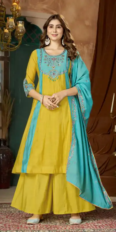 DIVA 183 Yellow Brown Mal Chanderi Salwar Suit Perfect for Wedding, Party, Baisakhi, Housewarming, Sangeet – Introductory Price ₹2799. Delivery 4-6 Working | Jump Suits, Straight Suits, Casual Suits, Creative suits, Designer Suits, Palazzo Suits, Party Wear Suits, Patiala Suits, Salwar suit